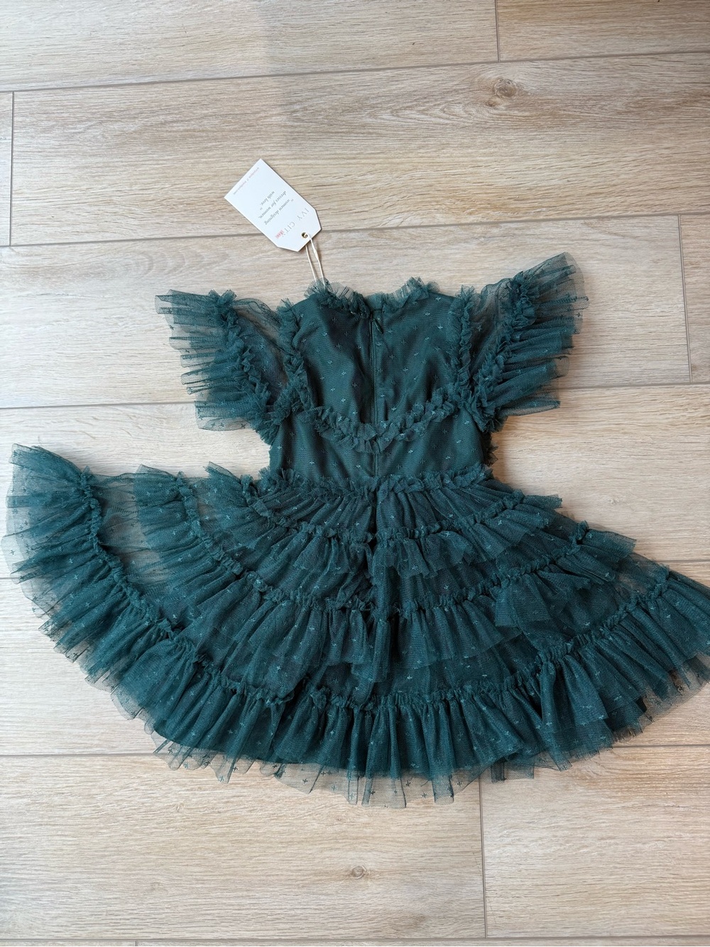 Ivy City Co Dark Green Ruffled Tulle Formal Dress